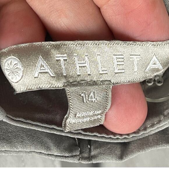 Athleta Skyline Paper Bag Waist Pants Light Grey Stretch Travel Friendly Size 14 - Picture 5 of 12